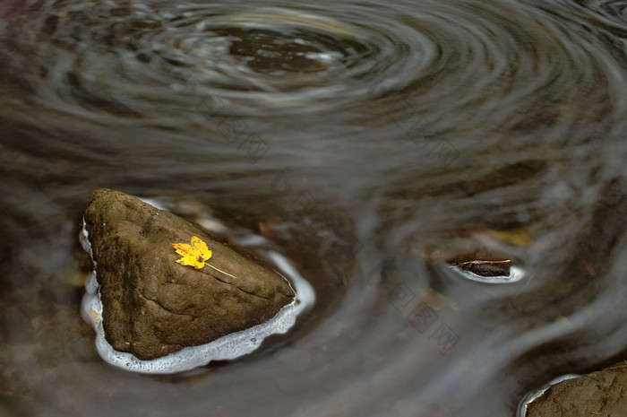 秋天秋季山泉流水落叶摄影图片