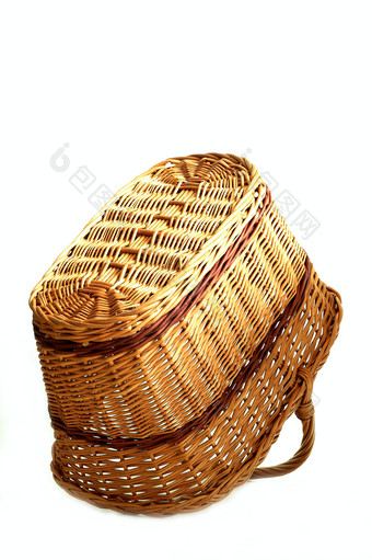 中国传统手工艺制品棕色的竹篮子摄影图