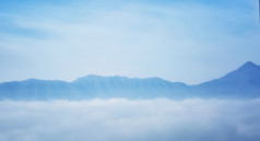 蓝色写意中国风山水画山川风光