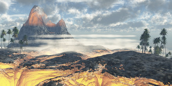 火山爆发风景合成插图