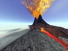 火山山脉喷发风景插图
