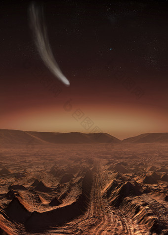 星球夜晚星空的彗星插图