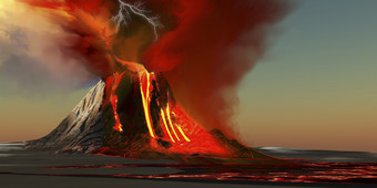火山喷发岩浆摄影图