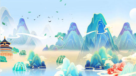 国潮风山水循环播放背景视频模板