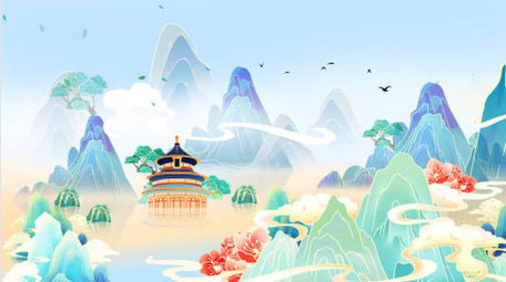 国潮风山水循环播放背景视频模板