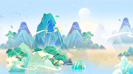 国潮风山水循环播放背景视频模板