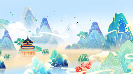 国潮风山水循环播放背景视频模板