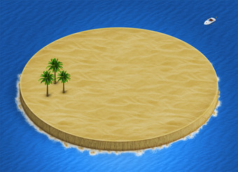 巴海棕榈树三维等距荒岛景观