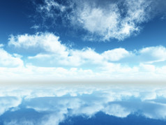 静谧蓝天白云与水面摄影图片