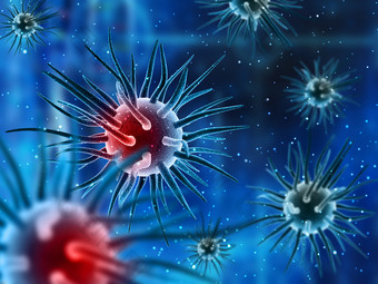 蓝色和红色的球状病毒背景设计