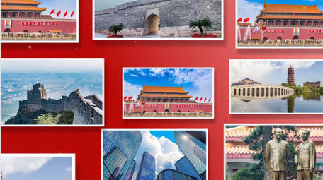 党政红绸图文汇聚标题片头AE模板