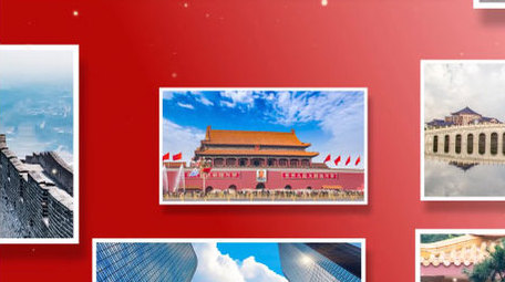 党政红绸图文汇聚标题片头AE模板