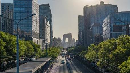 北京央视大楼全景道路交通城市地标延时