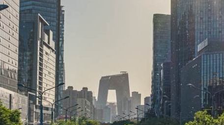 北京央视大楼全景道路交通城市地标延时