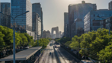 北京央视大楼全景道路交通城市地标延时