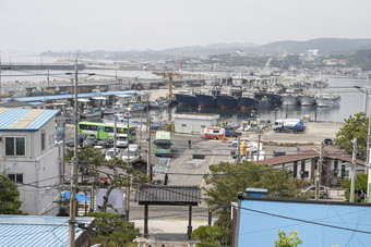 繁华海边码头港口摄影图