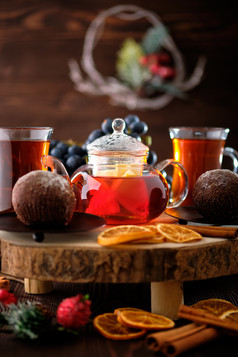 玻璃茶壶水果茶摄影图