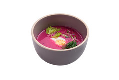 碗里粉色的汤羹摄影图