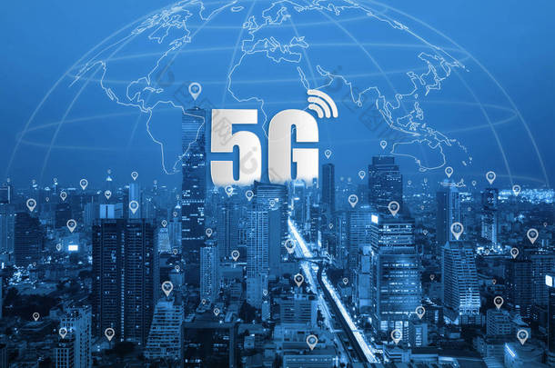 5g 网络无线<strong>系统</strong>和智慧城市通信网络, 连接全球无线设备.