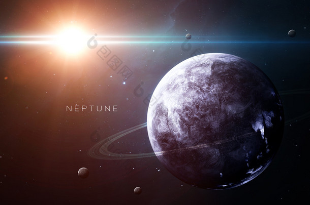 海王星-<strong>高分辨率</strong>3D图像显示了太阳系的行星.这个图像元素由NASA提供.