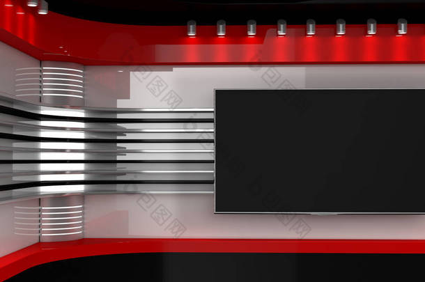 电视演播室。电视的背景<strong>显示</strong>。墙上的电视。新闻演播室.