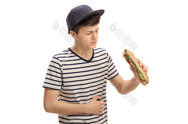 青少年吃三明治和胃疼痛