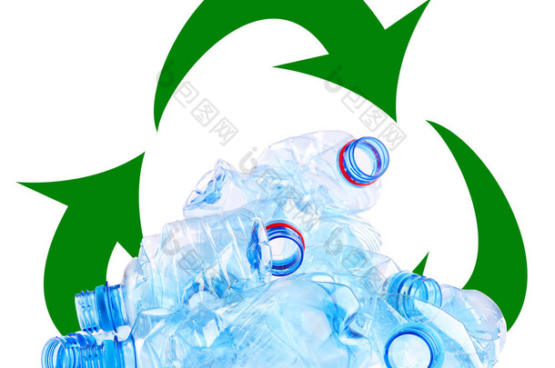 白色衬底上分离回收的塑料瓶回收的概念，