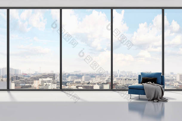 现代明亮内饰公寓3d 渲染插图