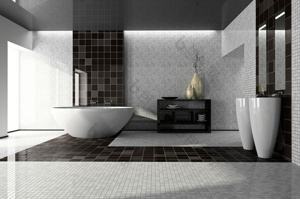 室内的现代浴室 3d
