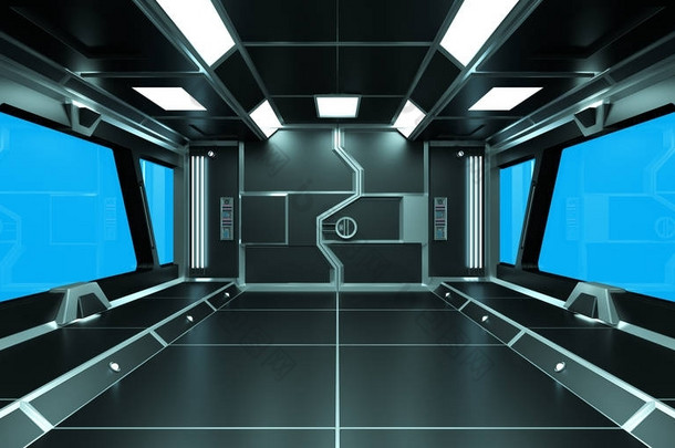 宇宙飞船暗室内与 3d 渲染