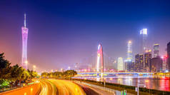 广州市夜景与建筑景观天际线
