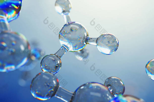 玻璃分子的三维图。<strong>原子</strong>连接概念。抽象的科学背景.