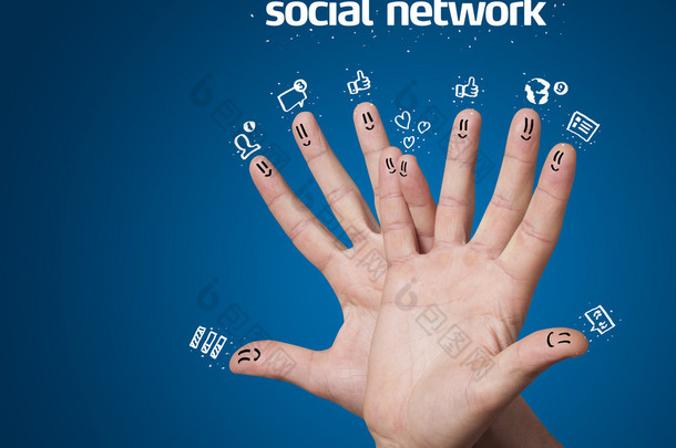 快乐集团的手指表情与社会网络符号和<strong>图标</strong>