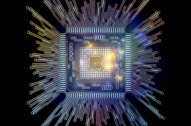 计算机系列。从计算机科学、数字世界、虚拟现实和现代技术的角度看具有分形环境的CPU三维图解