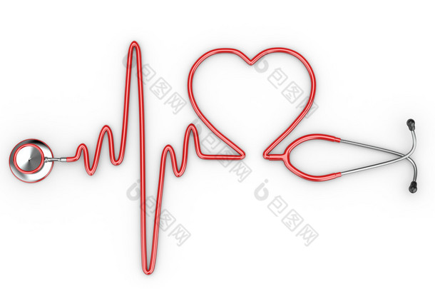 听诊器和心电图和心脏的一个侧面
