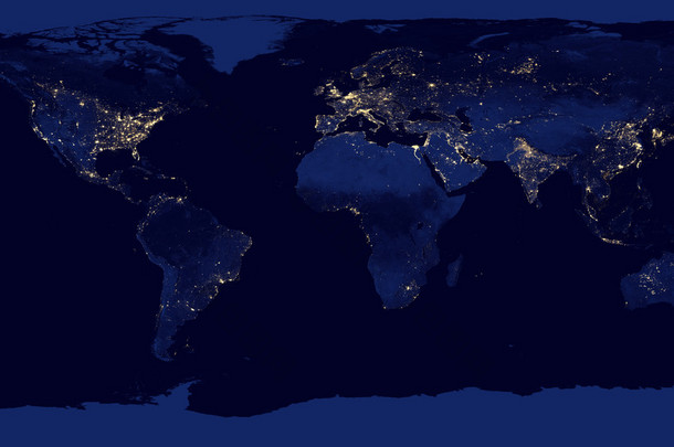 地球夜景从空间与城市的灯光.