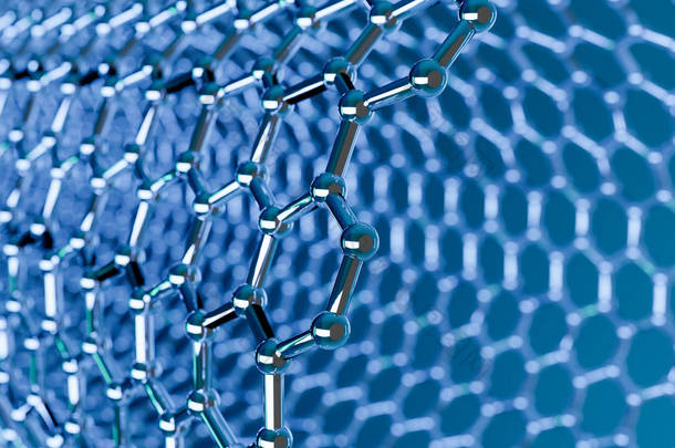 蓝色背景下的石墨烯分子纳米技术结构