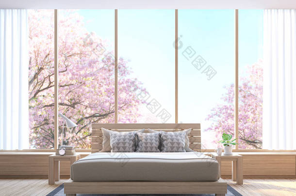 现代居室装饰房间用木材 3d 渲染图像