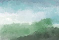 水彩画的背景说明显示的纹理的绿色和深蓝色的雾或烟雾的模式.森林之夜概念.