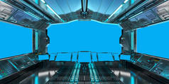 宇宙飞船的内部与上蓝色 windows 3d 渲染视图