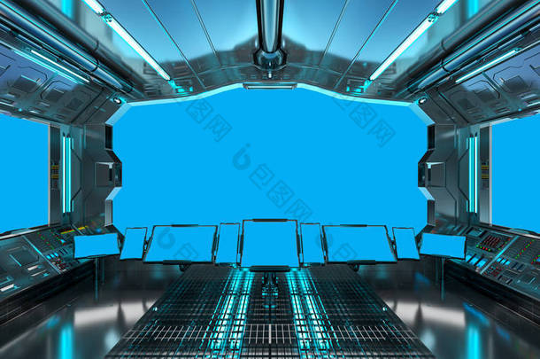 宇宙飞船的内部与上<strong>蓝色</strong> windows 3d 渲染视图
