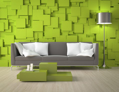 绿色块墙和家具