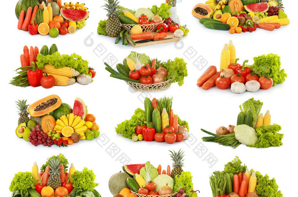 水果和蔬菜在白色背景上孤立