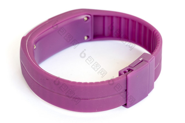 紫罗兰色橡胶数字手表在白色的背景