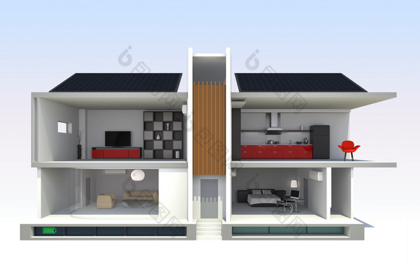 太阳能电池板系统的时尚公寓