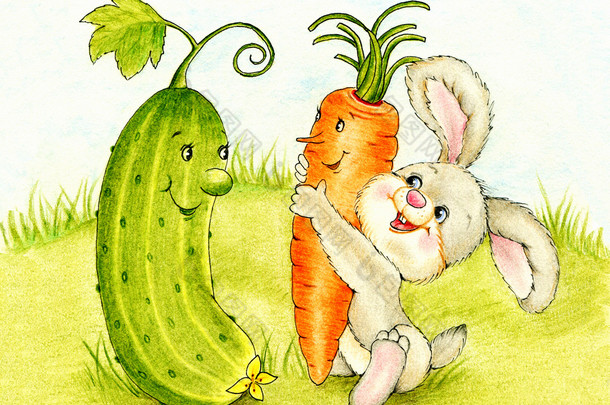 兔子与胡萝卜和黄瓜