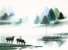 中国山水画水彩