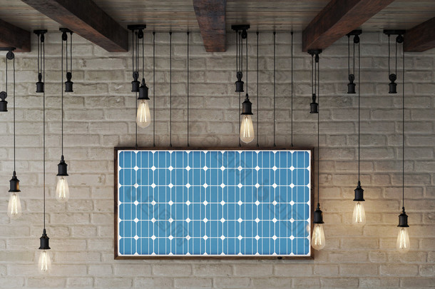 砖墙上的太阳能框架使电能