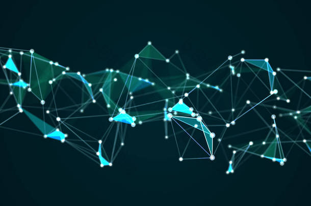 抽象未来主义分子结构蓝色数字技术图解。计算机网络连接概念.