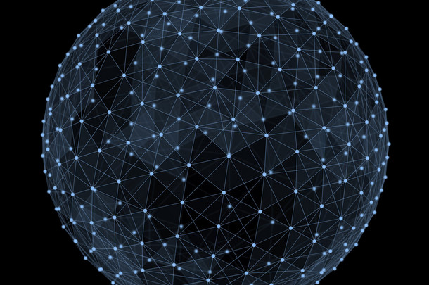 抽象的数字全球网络。线框的插图
